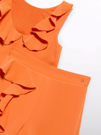 Conj. bermuda crepe folhos Diospiro (Laranja Outono)  para Menina - Abel & Lula