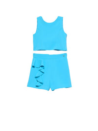 Conj. bermuda crepe folhos Turquesa (Turquesa)  para Menina - Abel & Lula