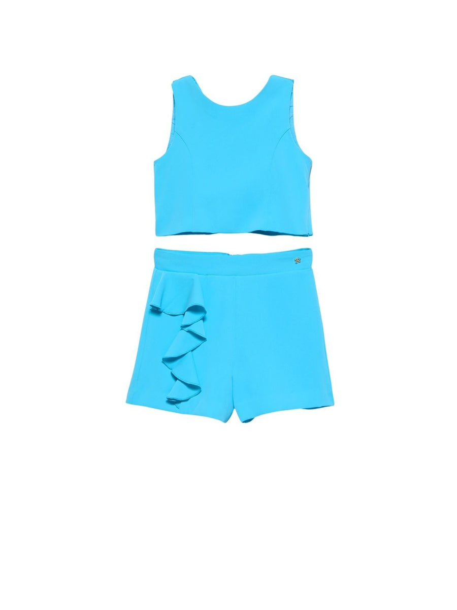 Conj. bermuda crepe folhos Turquesa (Turquesa)  para Menina - Abel & Lula