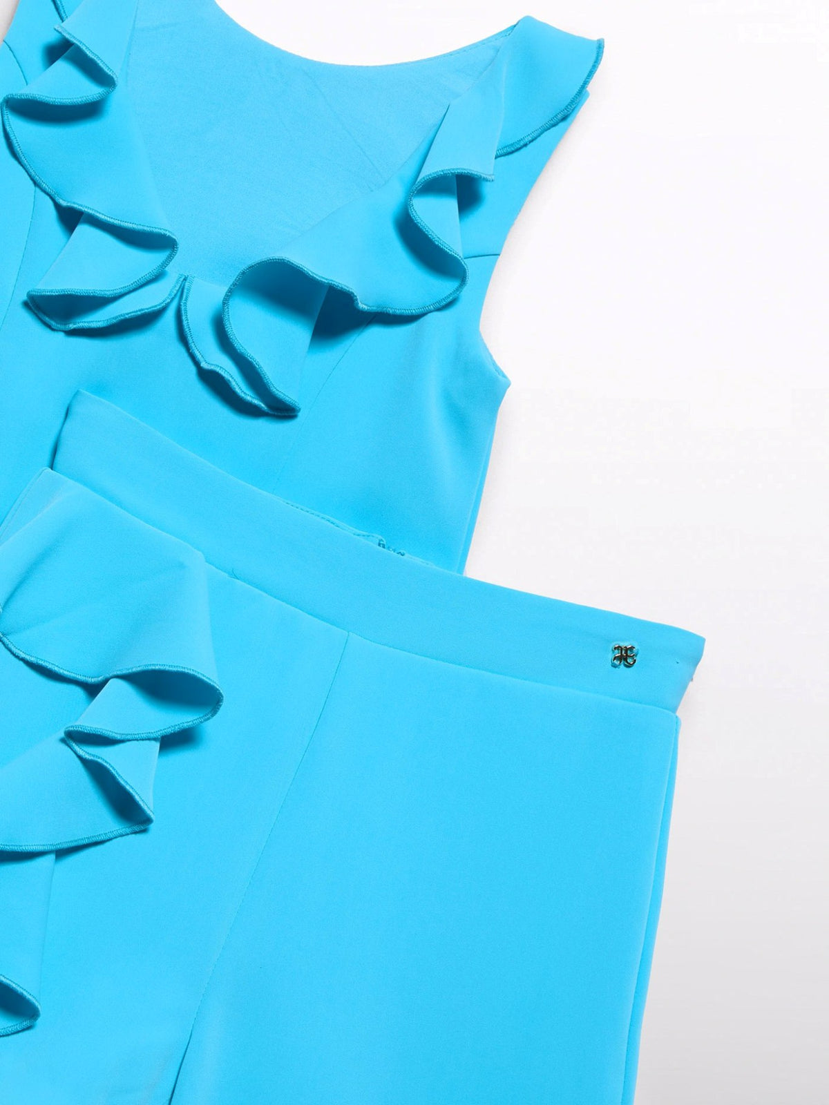 Conj. bermuda crepe folhos Turquesa (Turquesa)  para Menina - Abel & Lula