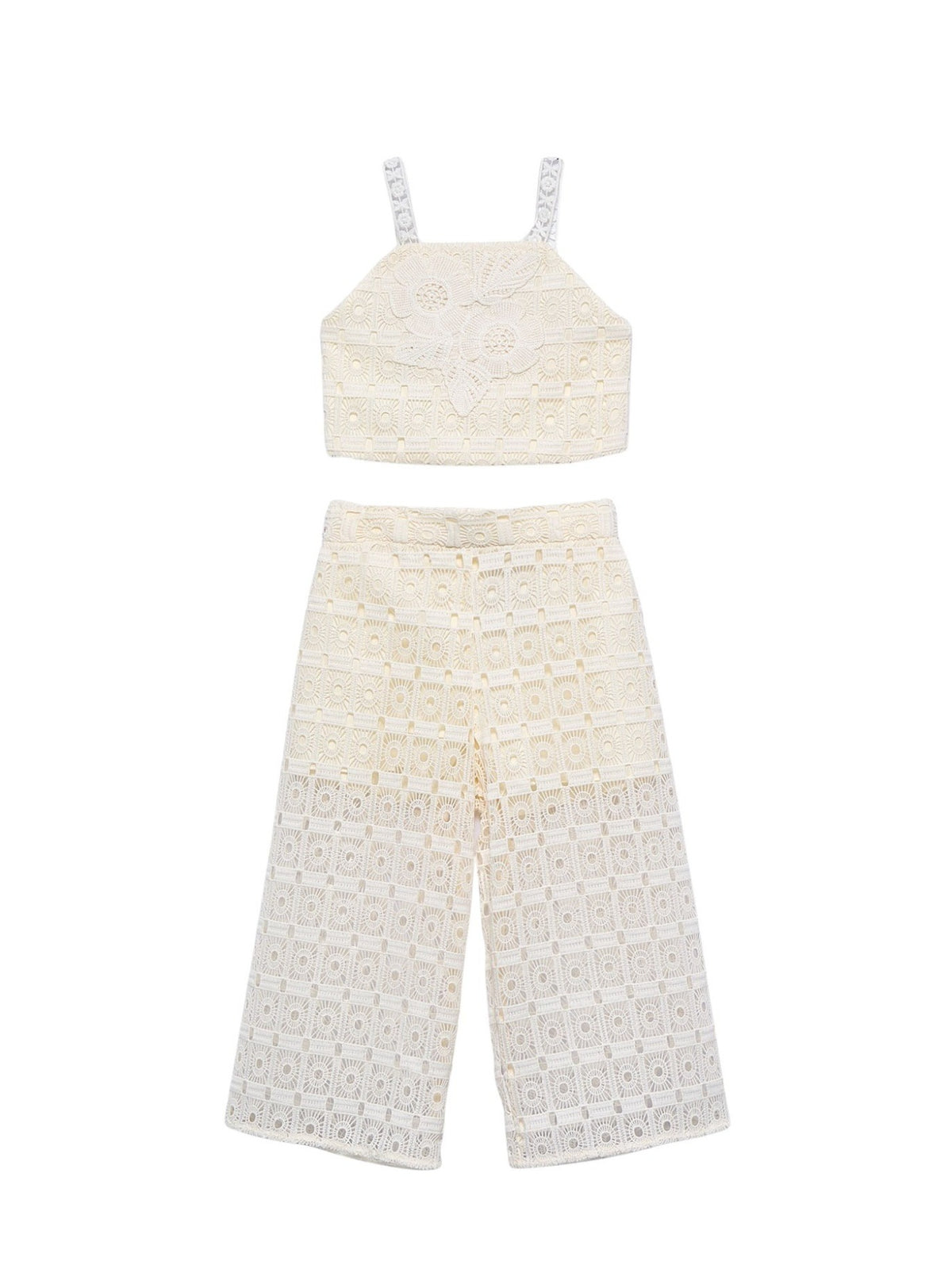 Conj. calça crochet Crú (Creme / Pérola)  para Menina - Abel & Lula