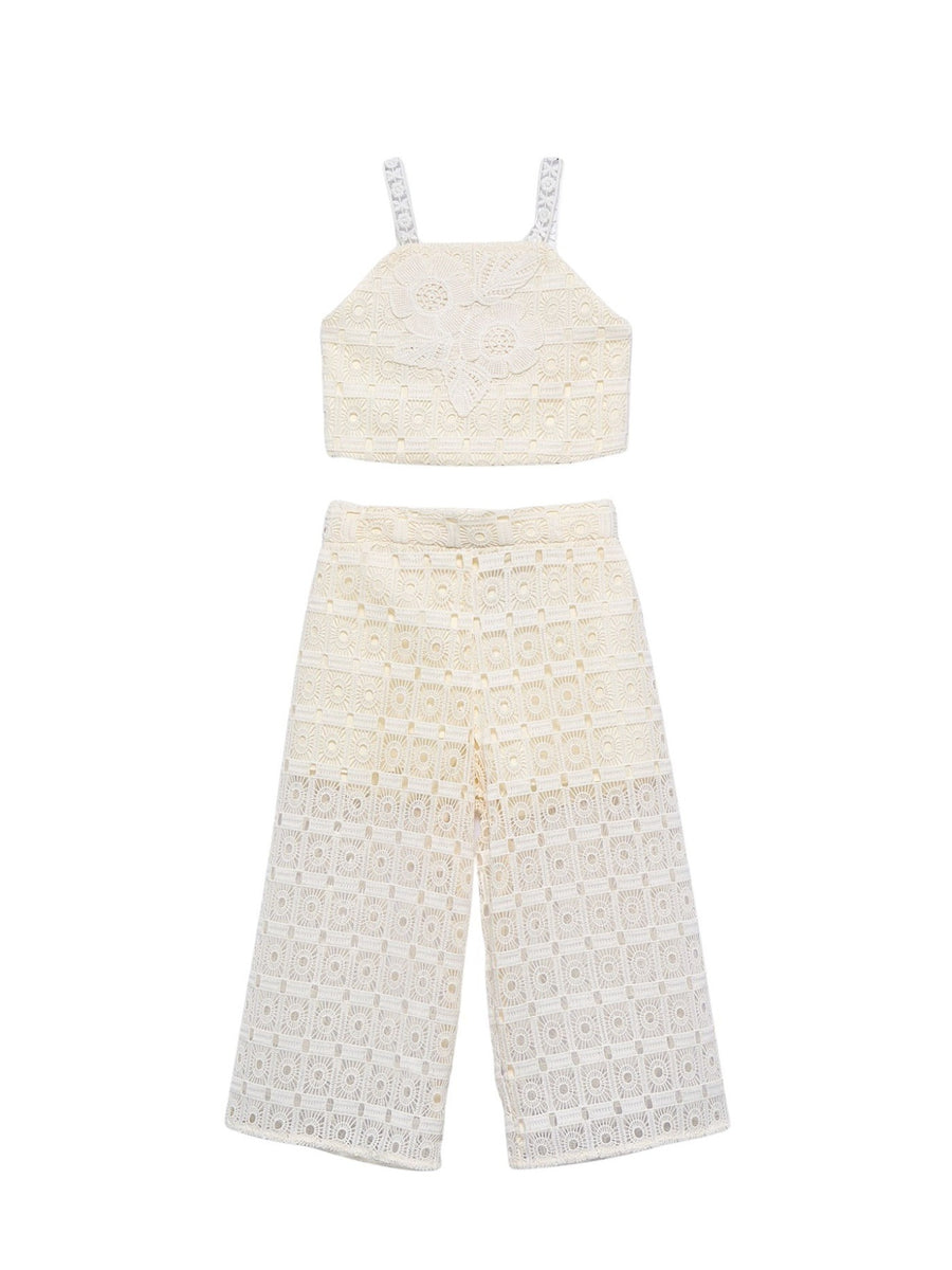 Conj. calça crochet Crú (Creme / Pérola)  para Menina - Abel & Lula
