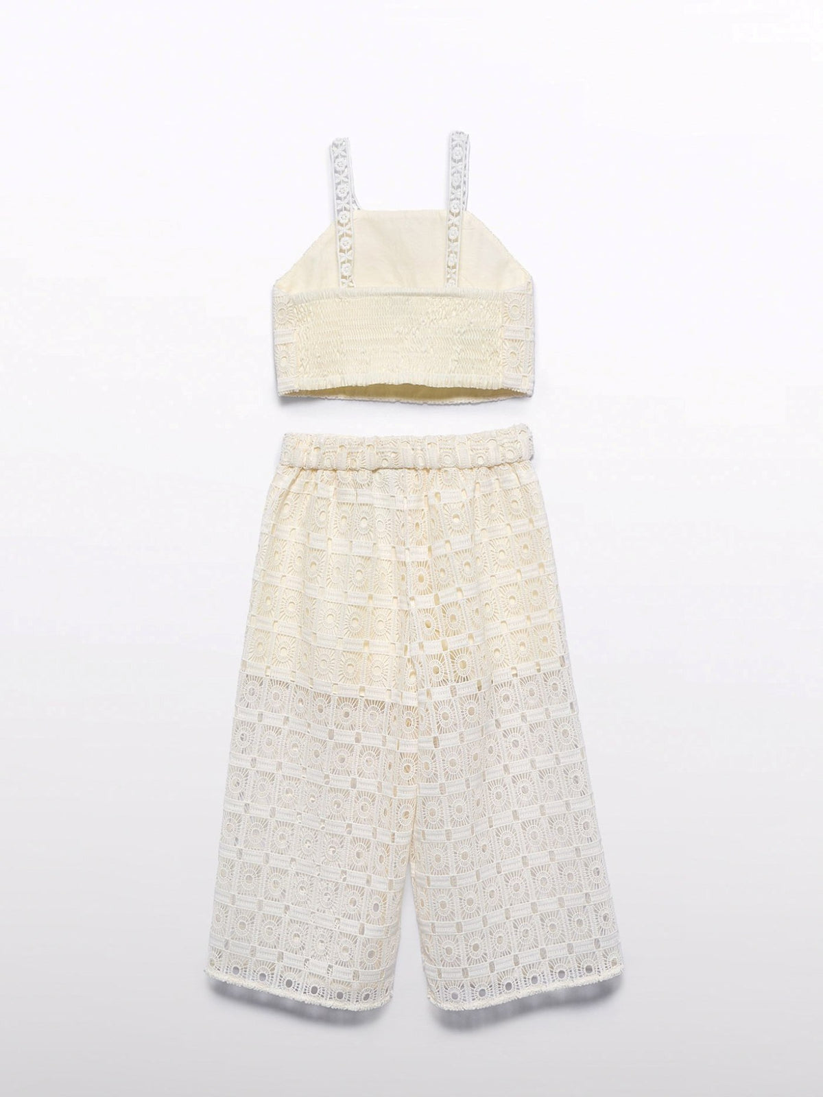 Conj. calça crochet Crú (Creme / Pérola)  para Menina - Abel & Lula