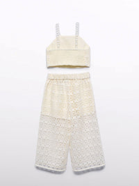 Conj. calça crochet Crú (Creme / Pérola)  para Menina - Abel & Lula