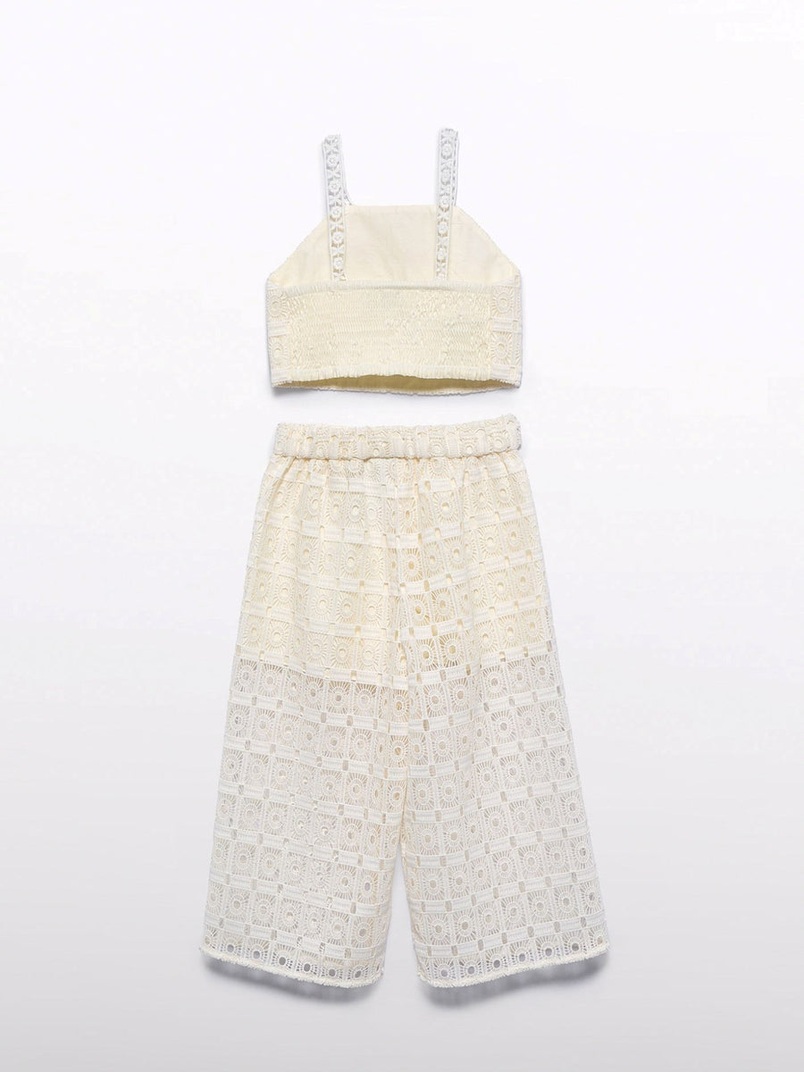 Conj. calça crochet Crú (Creme / Pérola)  para Menina - Abel & Lula