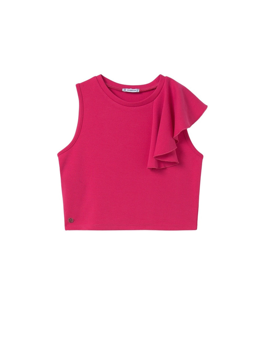 Camiseta alças folhos Verm-alarj (Rosa Velho)  para Menina - Mayoral