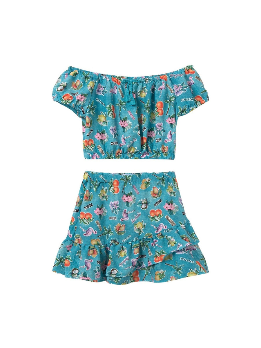 Conj. saia estampada Verde (Verde)  para Menina - Mayoral