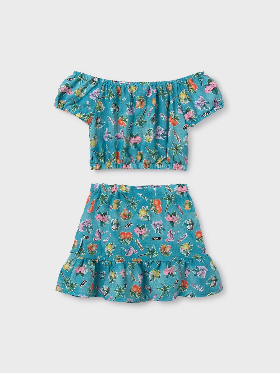 Conj. saia estampada Verde (Verde)  para Menina - Mayoral