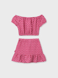 Conj. saia estampada Verm-alarj (Rosa Velho)  para Menina - Mayoral