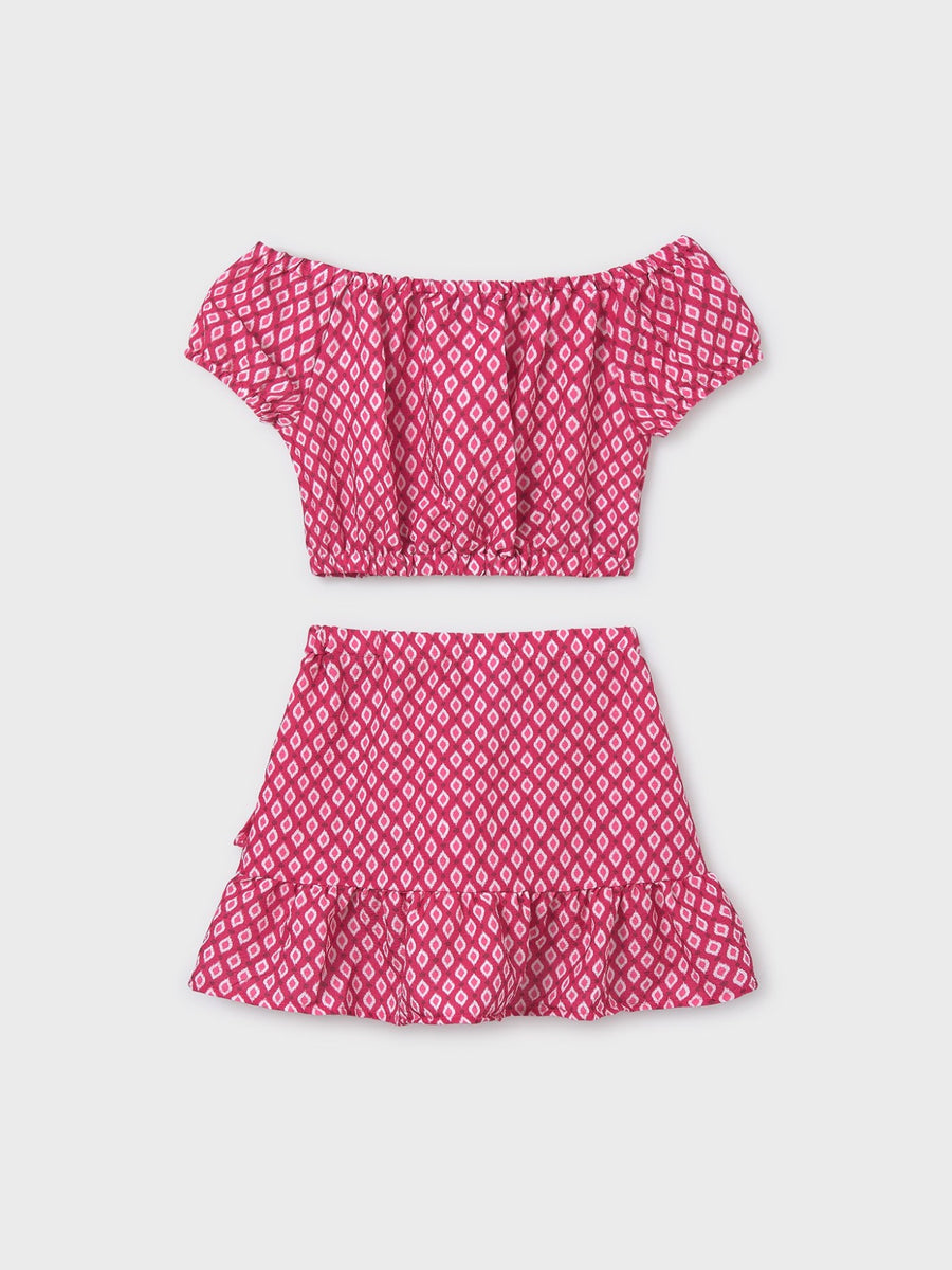 Conj. saia estampada Verm-alarj (Rosa Velho)  para Menina - Mayoral