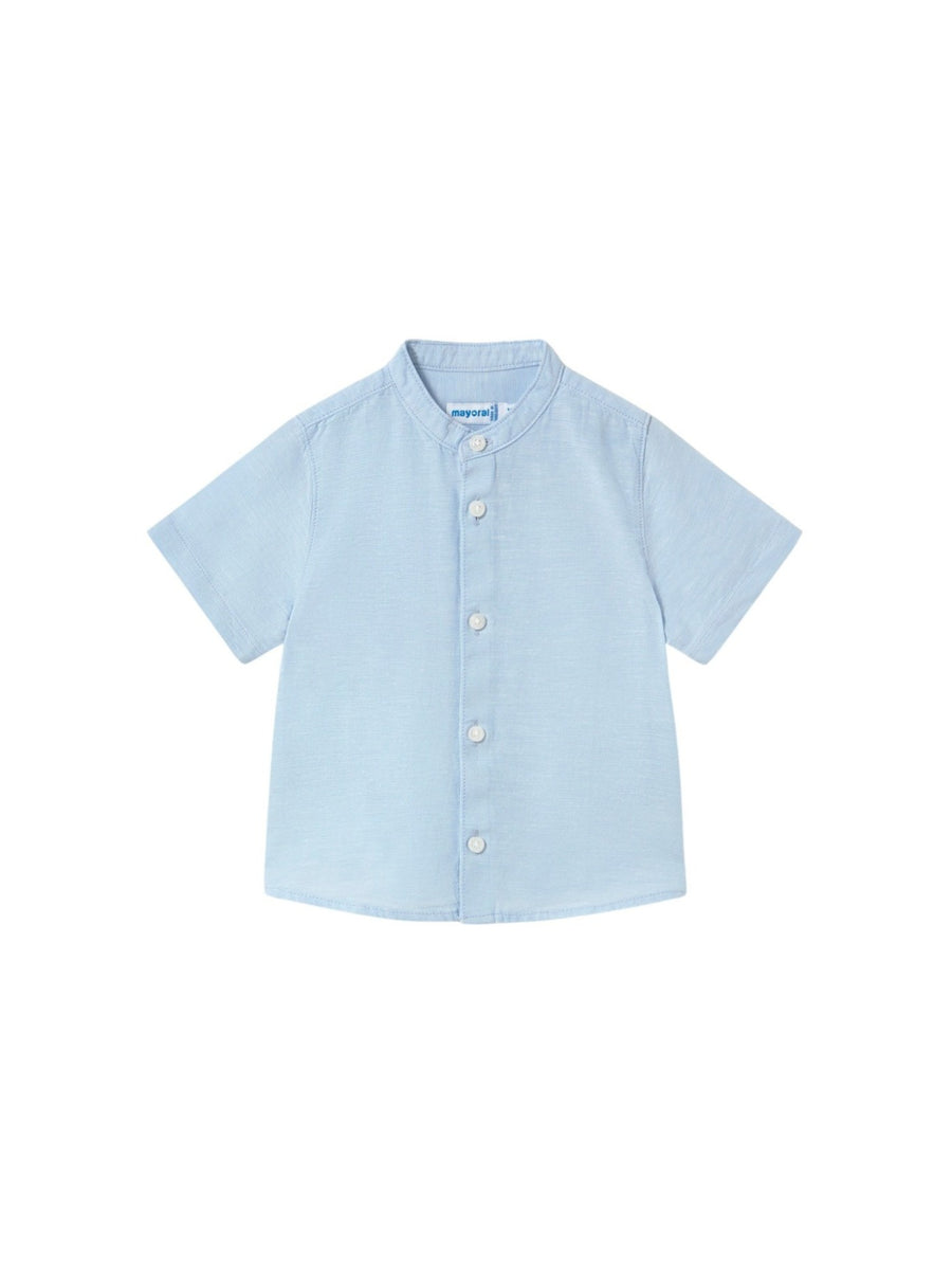 Camisa linho m/comp. gola pad Celeste (Celeste)  para Bebé Menino - Mayoral