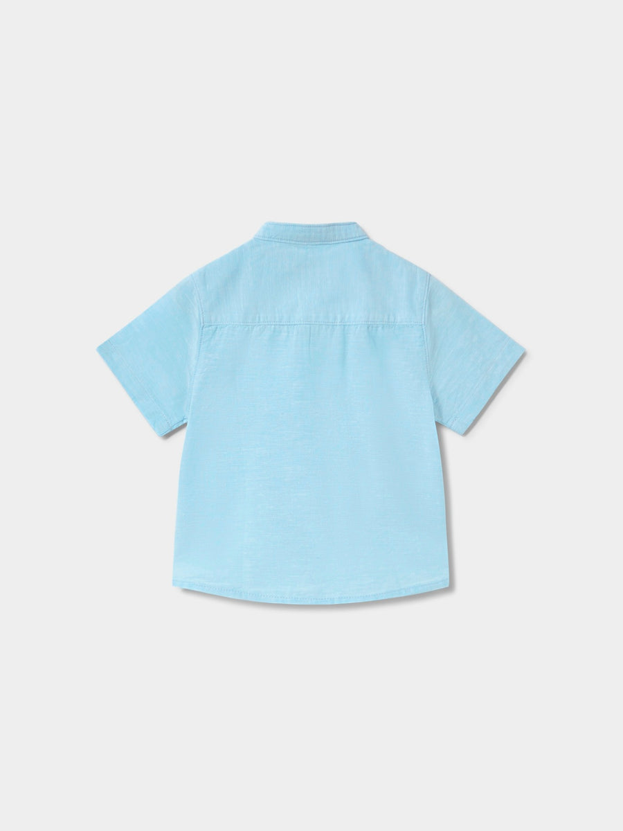 Camisa linho m/comp. gola pad Celeste (Celeste)  para Bebé Menino - Mayoral