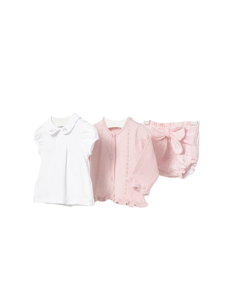 Conj. 3 peças tricô Quartzo (Rosa Bébé)  para Bebé Menina - Mayoral
