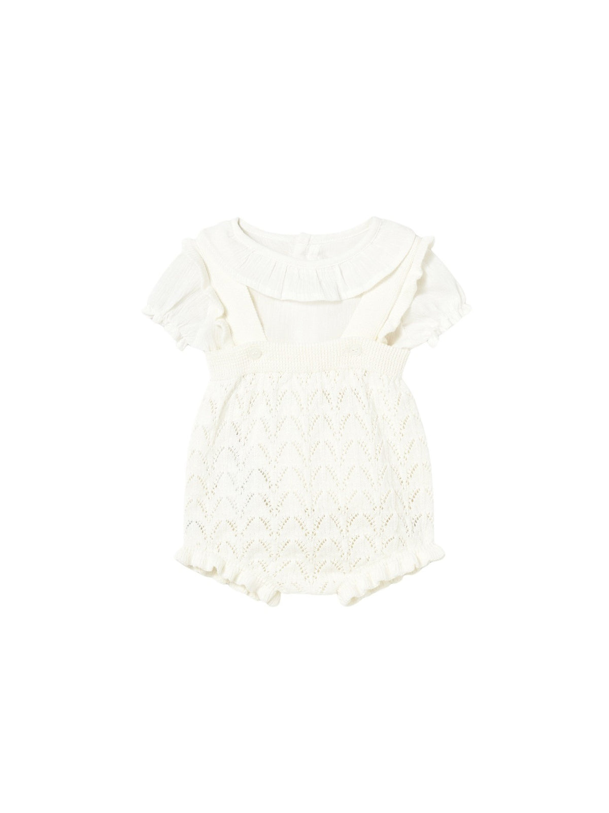 Conj. jardineira tricot Cerámica (Creme / Pérola)  para Bebé Menina - Mayoral