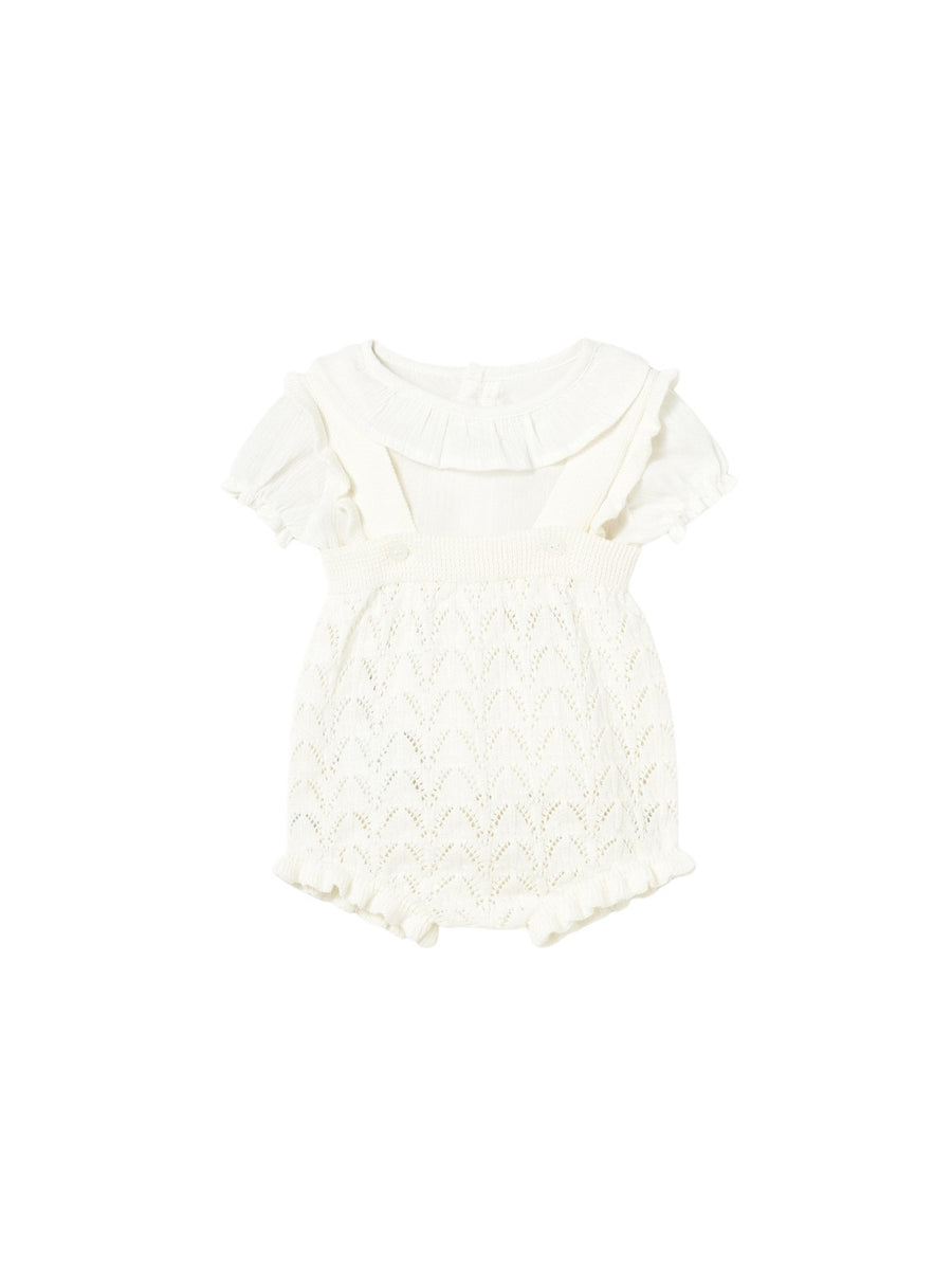 Conj. jardineira tricot Cerámica (Creme / Pérola)  para Bebé Menina - Mayoral