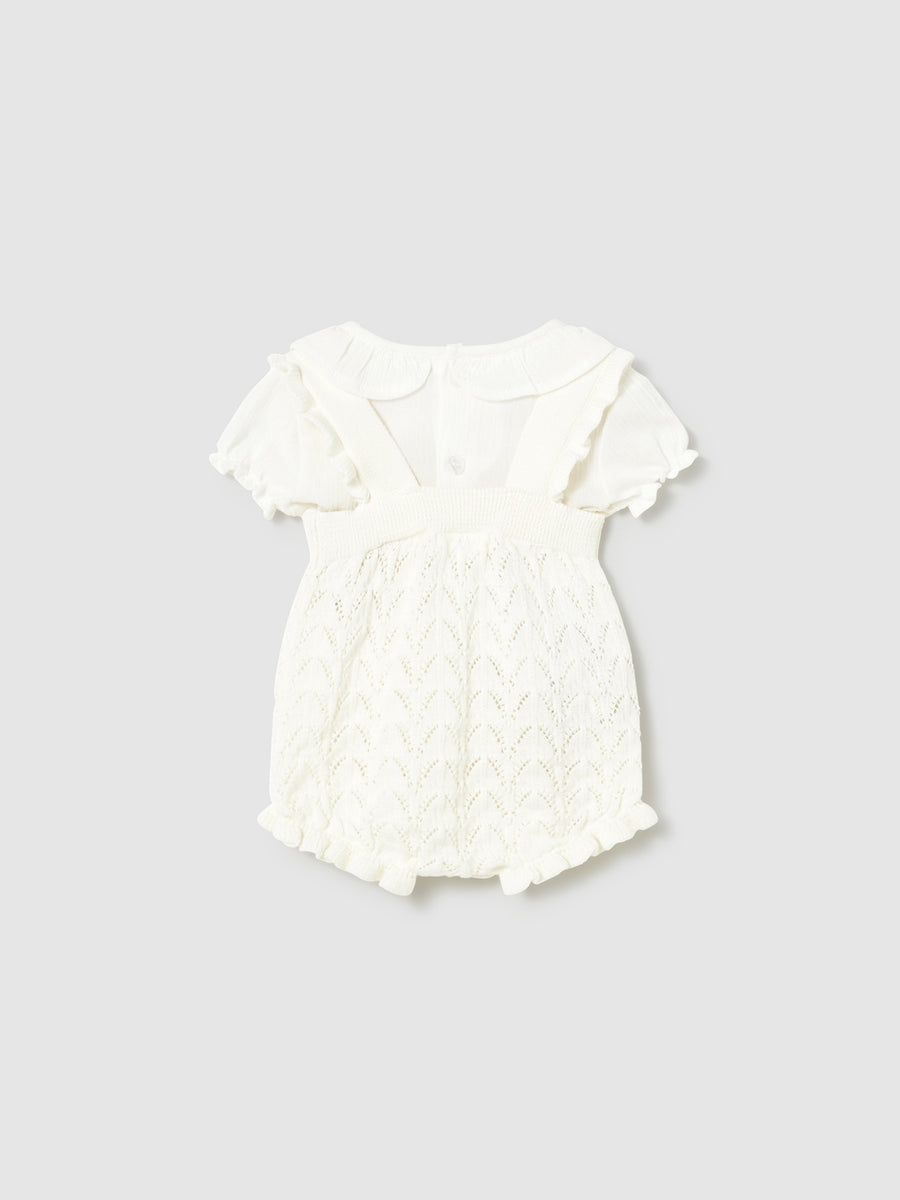 Conj. jardineira tricot Cerámica (Creme / Pérola)  para Bebé Menina - Mayoral