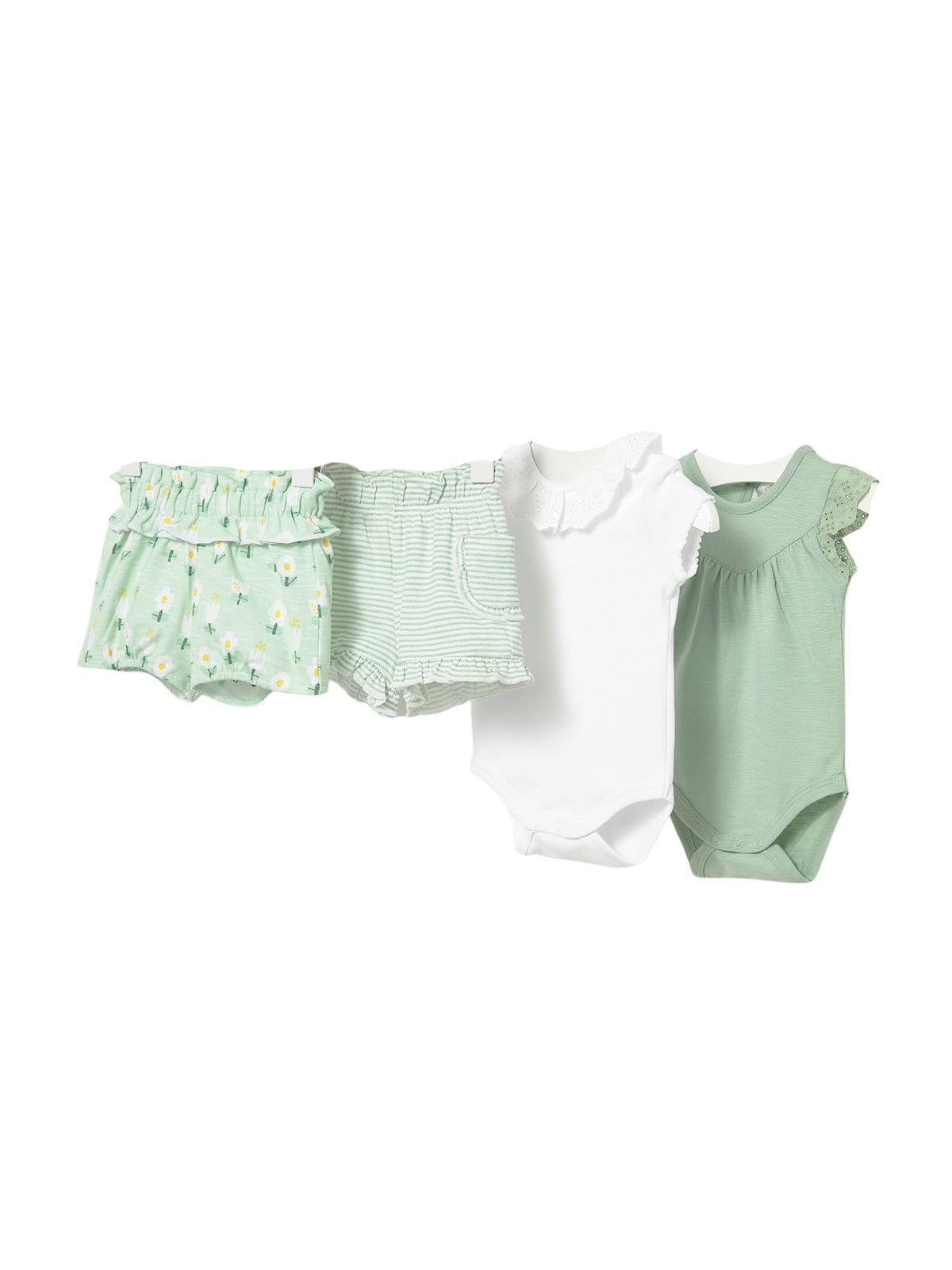 Set 2 bodies e 2 shorts Alga (Verde Tropa)  para Bebé Menina - Mayoral