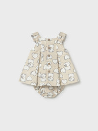 Vestido linho estampado Trigo (Bege)  para Bebé Menina - Mayoral