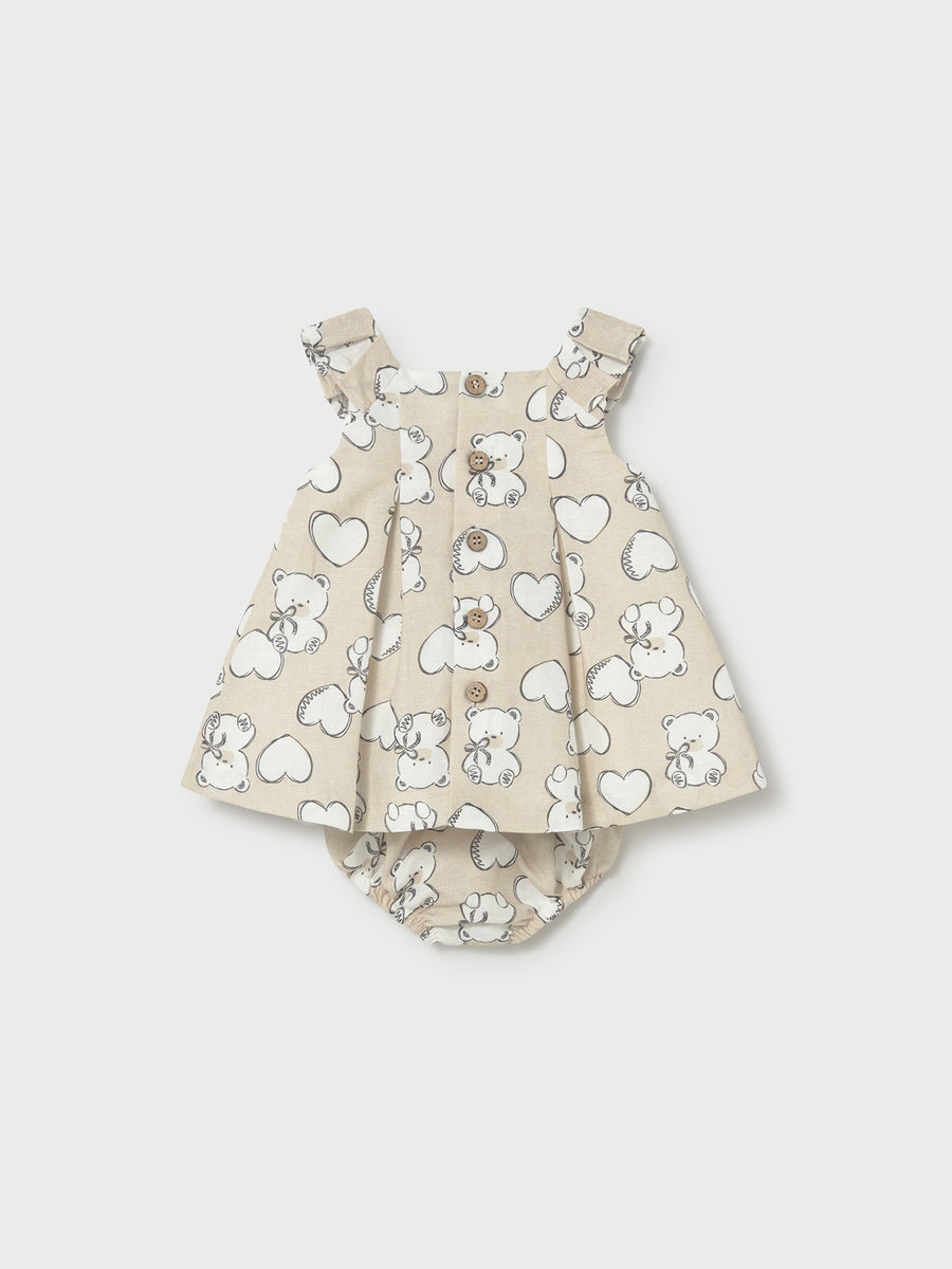 Vestido linho estampado Trigo (Bege)  para Bebé Menina - Mayoral