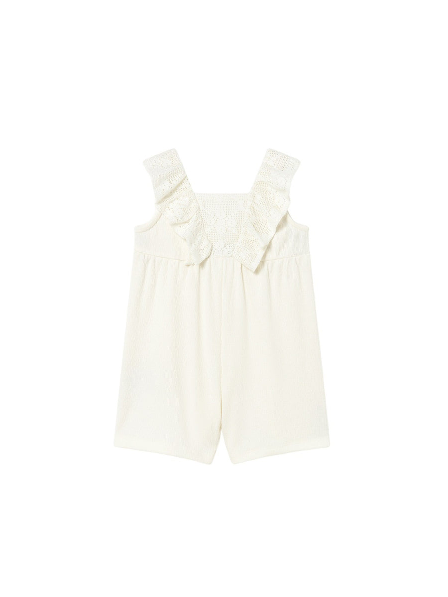 Macacão curto c/ guipura Crú (Creme / Pérola)  para Bebé Menina - Mayoral