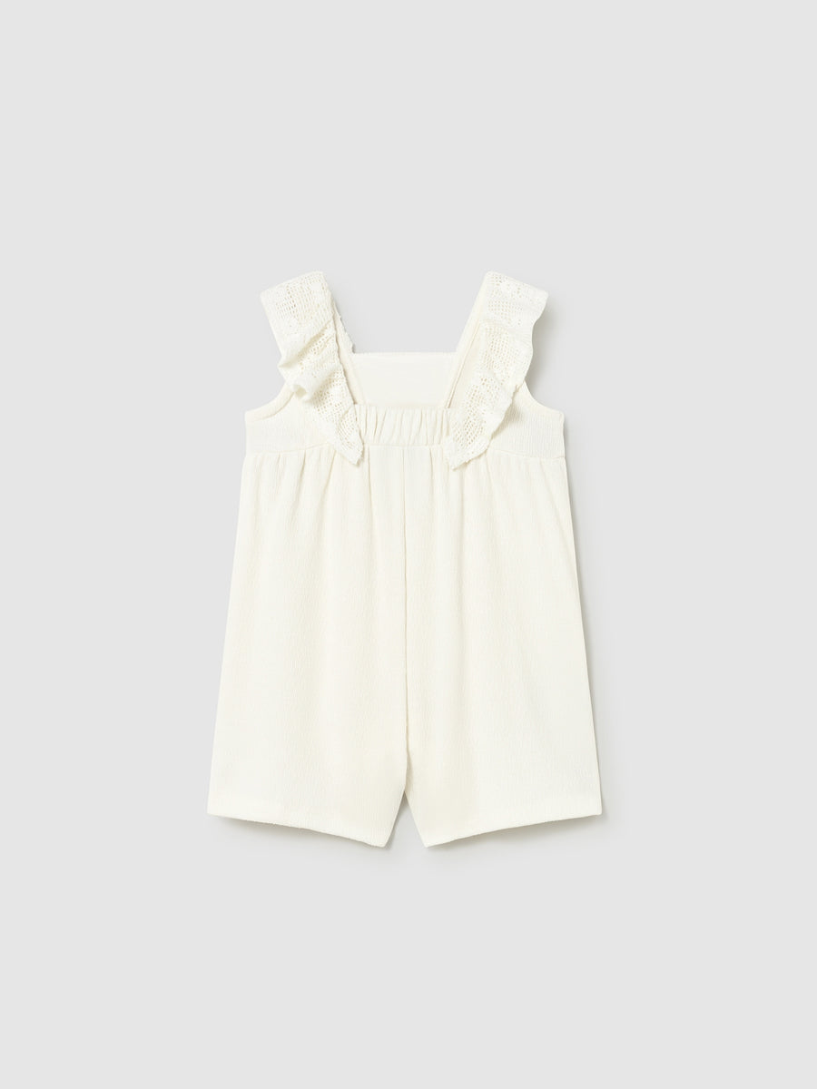 Macacão curto c/ guipura Crú (Creme / Pérola)  para Bebé Menina - Mayoral