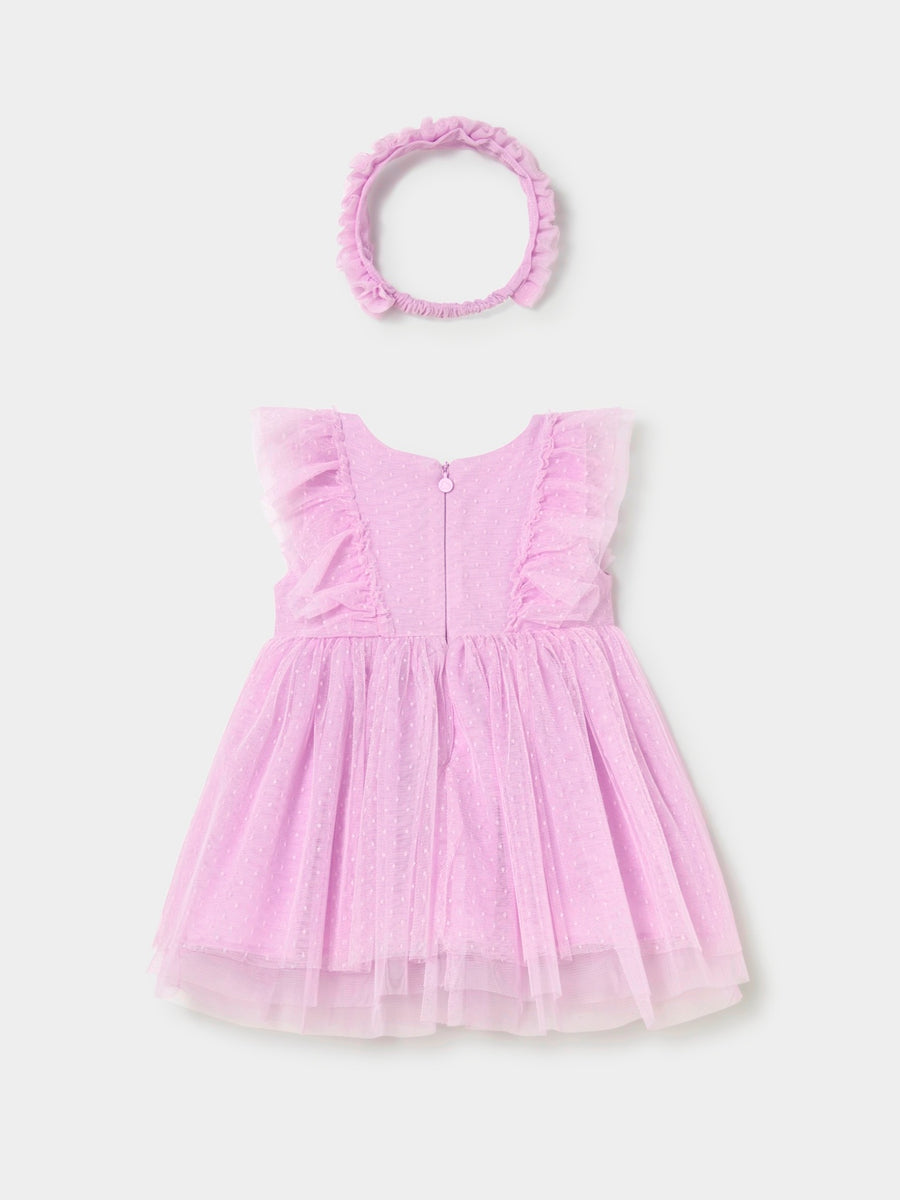 Vestido tule c/ faixa cabelo Rosa malva (Lilás)  para Bebé Menina - Mayoral