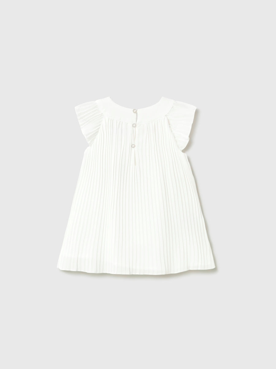 Vestido plissado Crú (Creme / Pérola)  para Bebé Menina - Mayoral