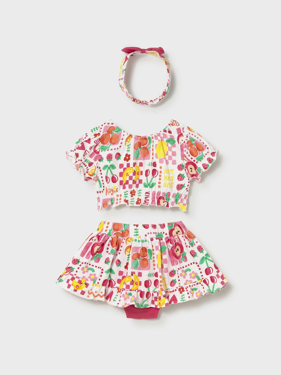 Conj.saia 3 peças Hibisco (Fúcsia)  para Bebé Menina - Mayoral