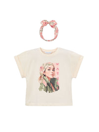 T´shirt risca Grão bico (Bege)  para Menina - Mayoral