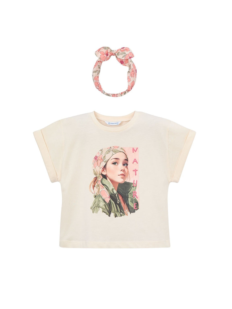 T´shirt risca Grão bico (Bege)  para Menina - Mayoral