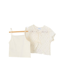 T-shirt m/c 2 peças em croché Grão bico (Bege)  para Menina - Mayoral