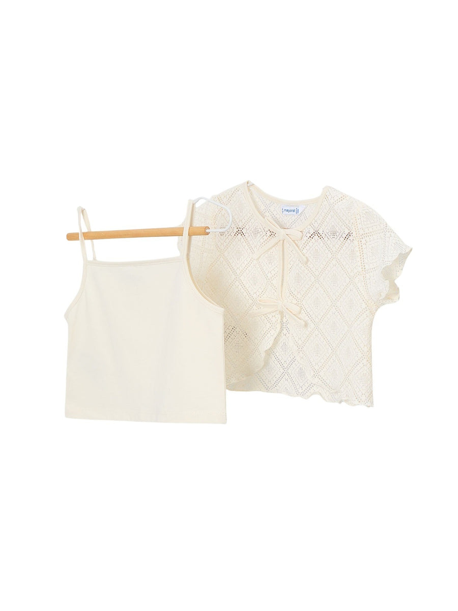 T-shirt m/c 2 peças em croché Grão bico (Bege)  para Menina - Mayoral