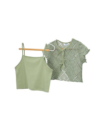 T-shirt m/c 2 peças em croché Musgo (Verde)  para Menina - Mayoral