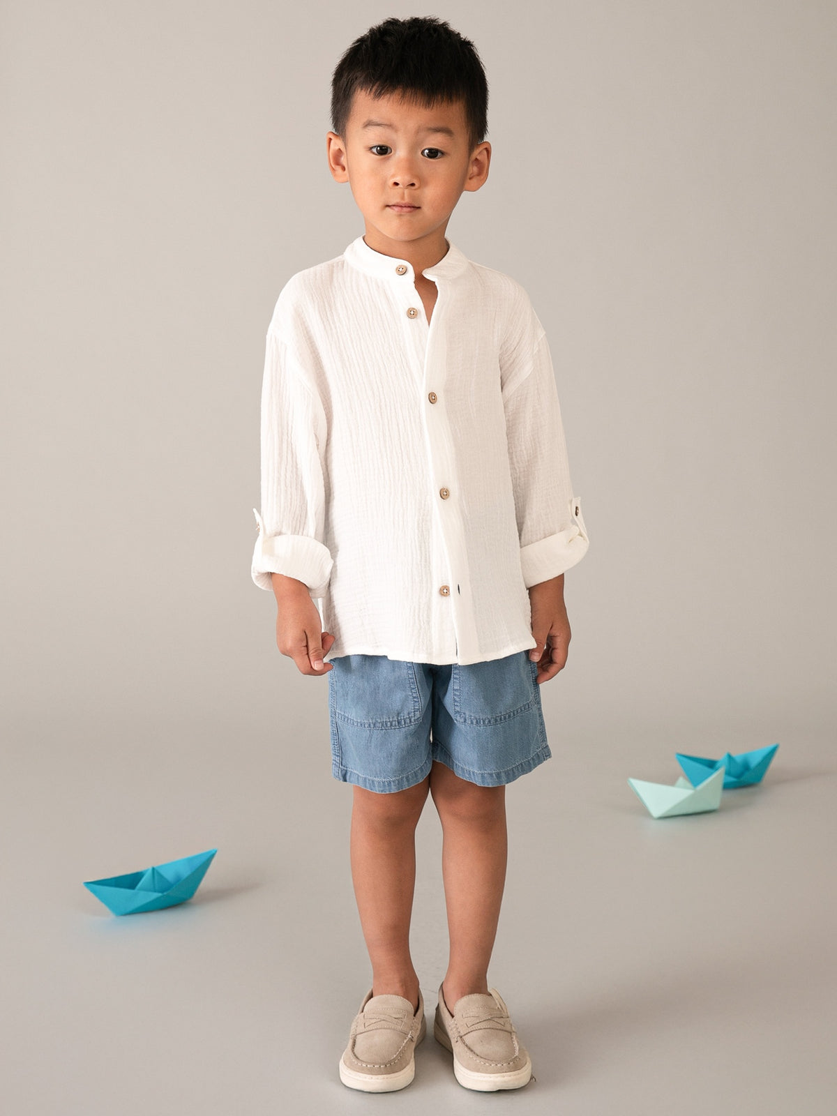 Camisa m/comp. bambula Nata (Creme / Pérola)  para Menino - Mayoral