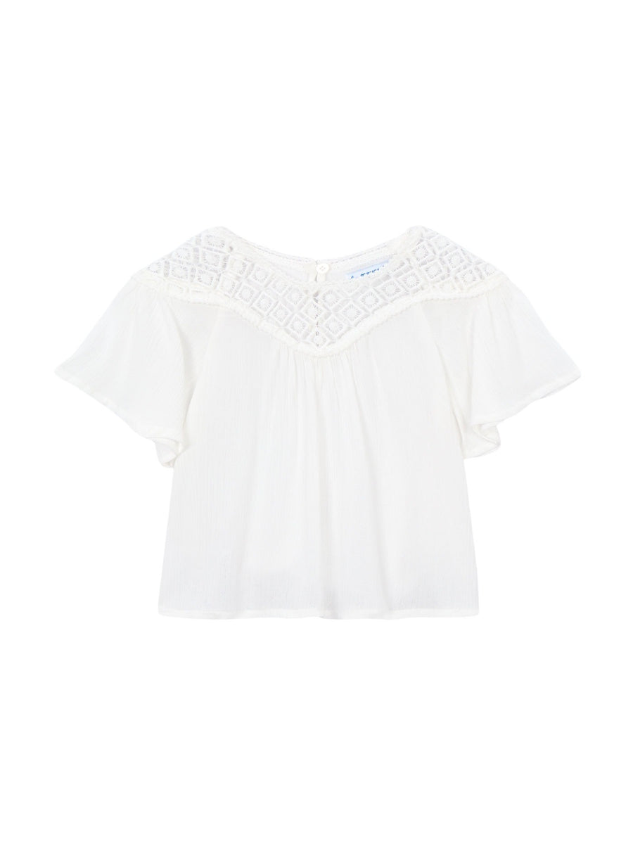 Blusa guipura combinada Nata (Creme / Pérola)  para Menina - Mayoral