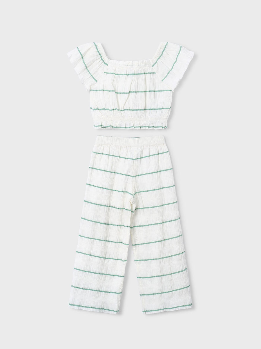 Conj. calça riscas Crú-menta (Verde seco)  para Menina - Mayoral