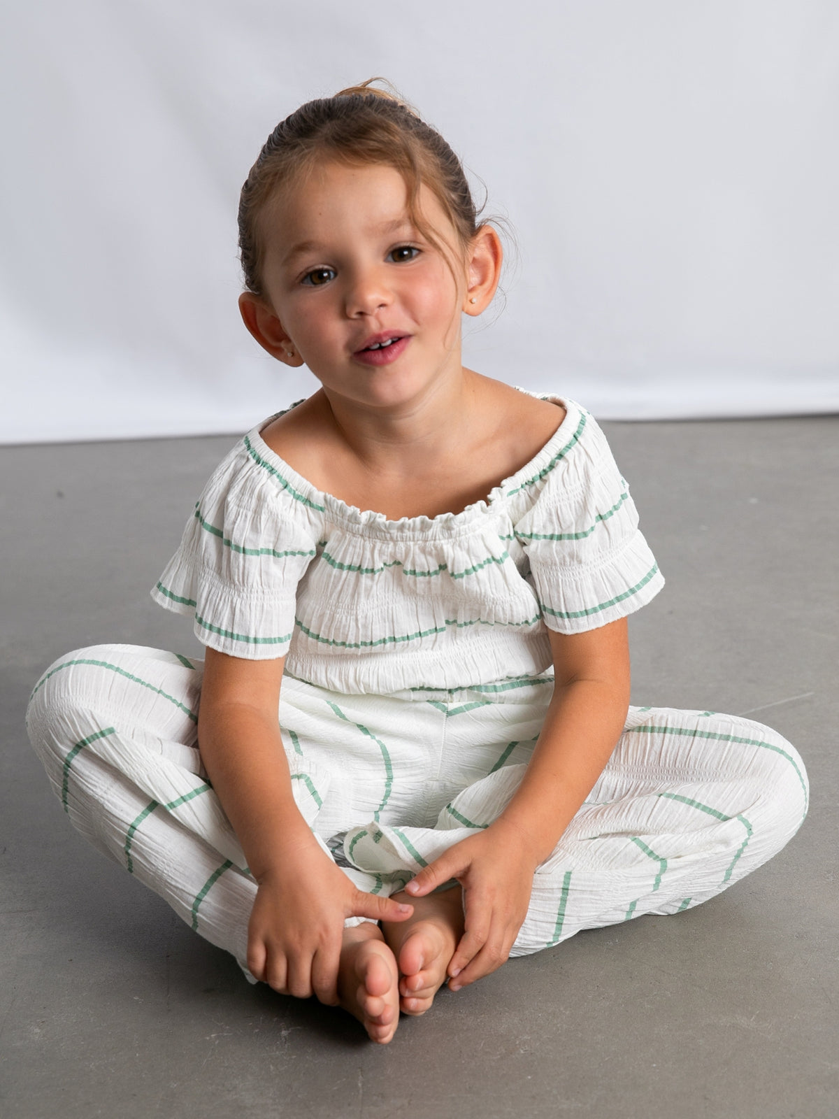 Conj. calça riscas Crú-menta (Verde seco)  para Menina - Mayoral