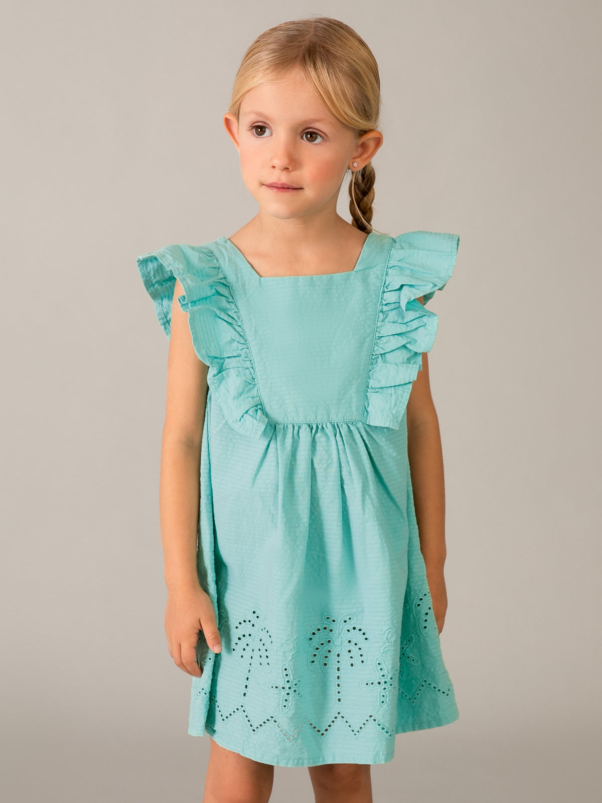 Vestido de algodão perfurado Oasis (Turquesa)  para Menina - Mayoral