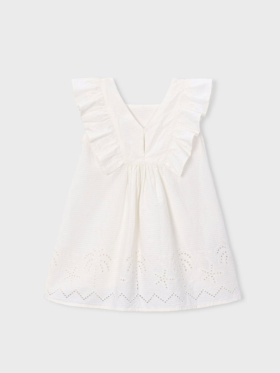 Vestido de algodão perfurado Crú (Creme / Pérola)  para Menina - Mayoral