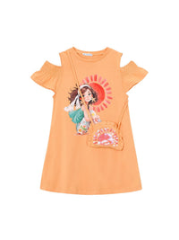 Vestido recortado c/ bolsa Cabaça (Laranja)  para Menina - Mayoral