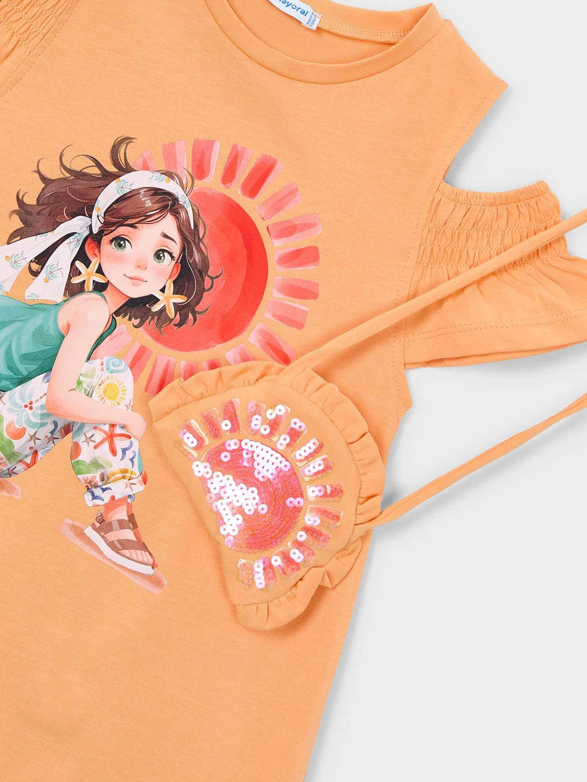 Vestido recortado c/ bolsa Cabaça (Laranja)  para Menina - Mayoral