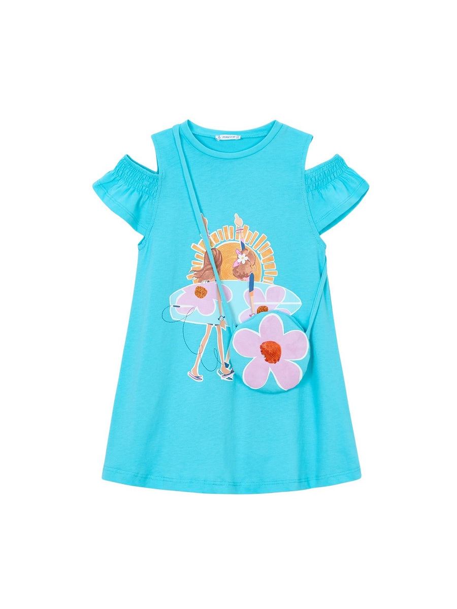 Vestido recortado c/ bolsa Turque.cla (Turquesa)  para Menina - Mayoral