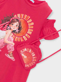 Vestido recortado c/ bolsa Papoila (Fúcsia)  para Menina - Mayoral