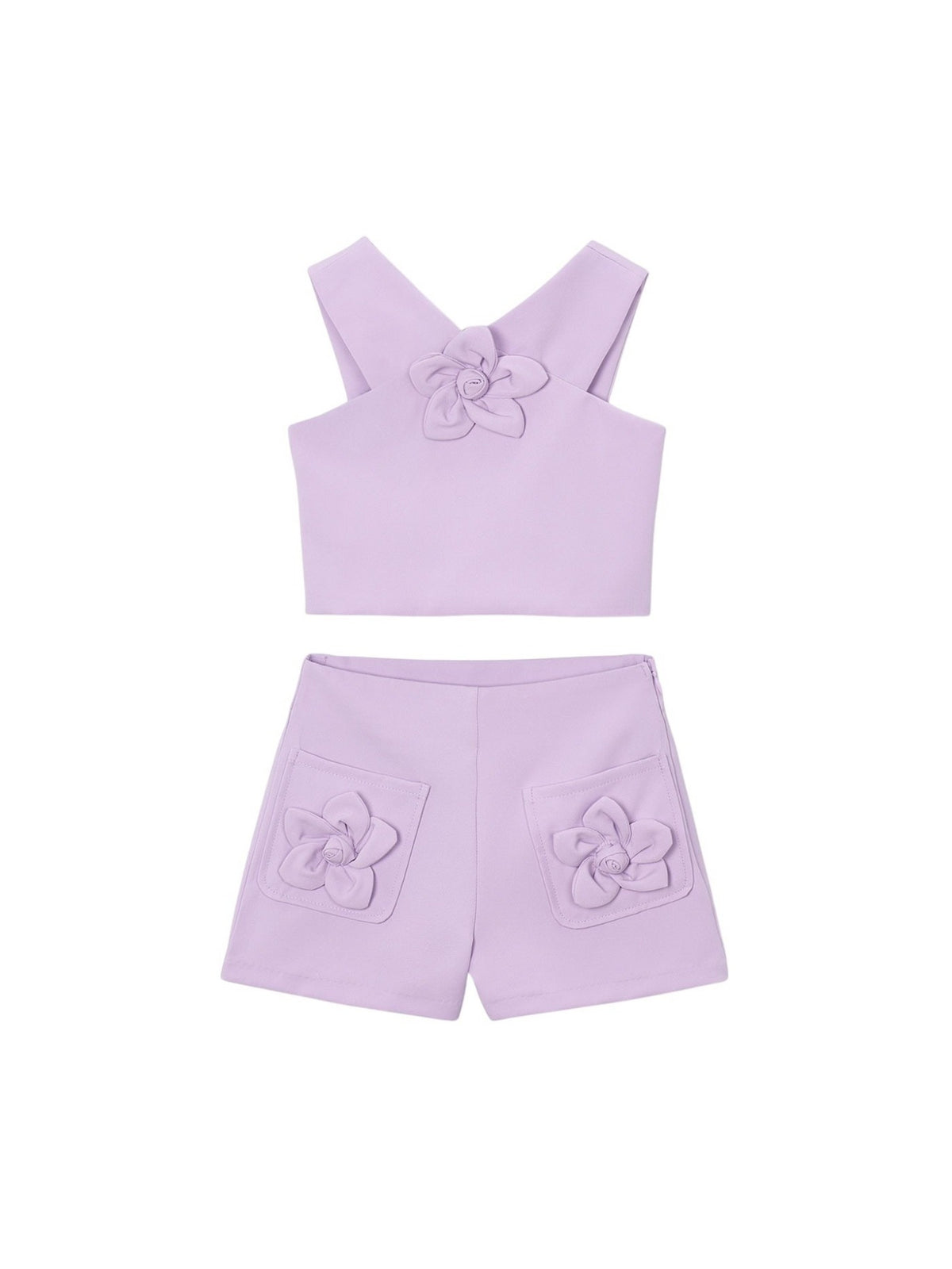 Conj. Top/bermuda flores Rosa malva (Rosa)  para Menina - Mayoral