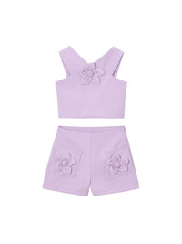 Conj. Top/bermuda flores Rosa malva (Rosa)  para Menina - Mayoral