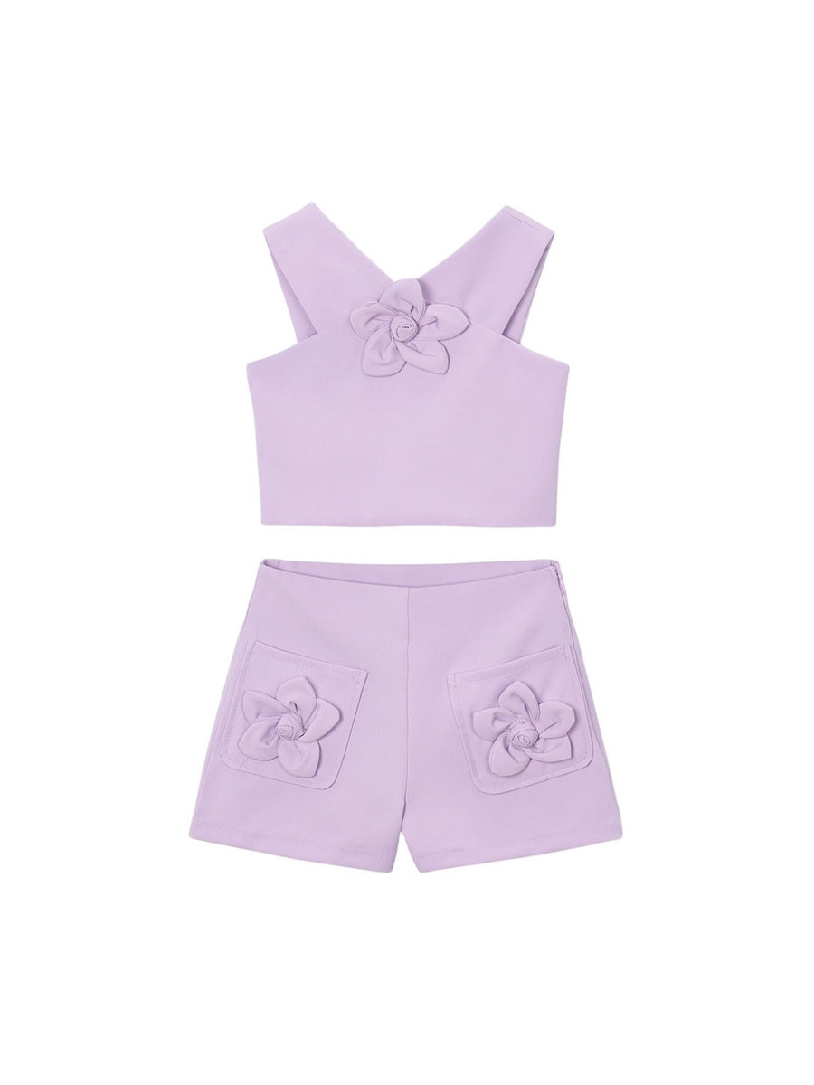 Conj. Top/bermuda flores Rosa malva (Rosa)  para Menina - Mayoral