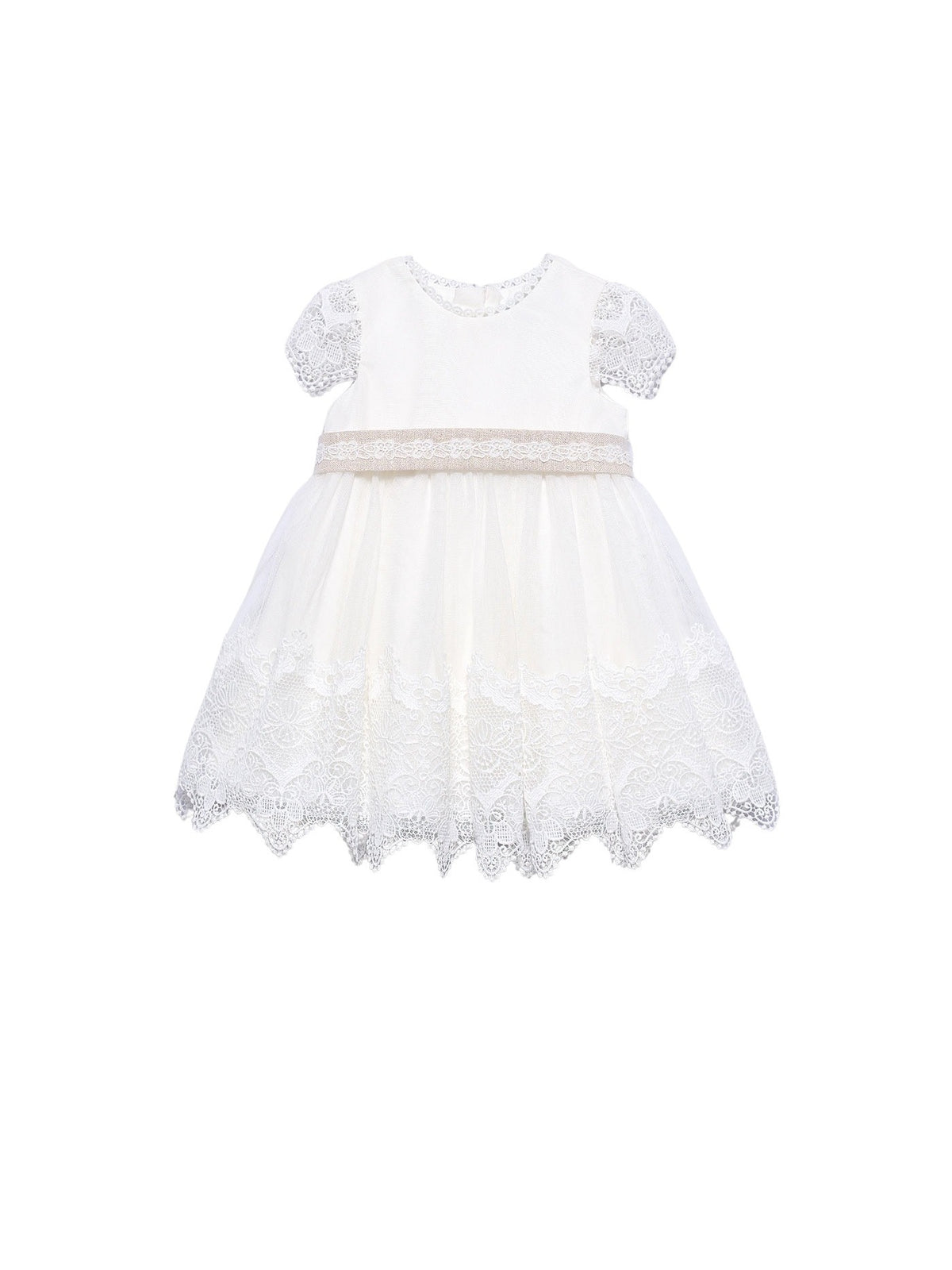 Vestido tule bordado guipur Nata (Creme / Pérola)  para Bebé Menina - Abel & Lula