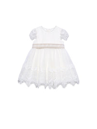 Vestido tule bordado guipur Nata (Creme / Pérola)  para Bebé Menina - Abel & Lula