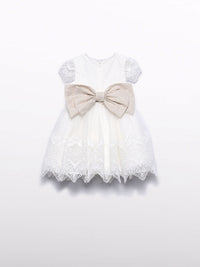 Vestido tule bordado guipur Nata (Creme / Pérola)  para Bebé Menina - Abel & Lula