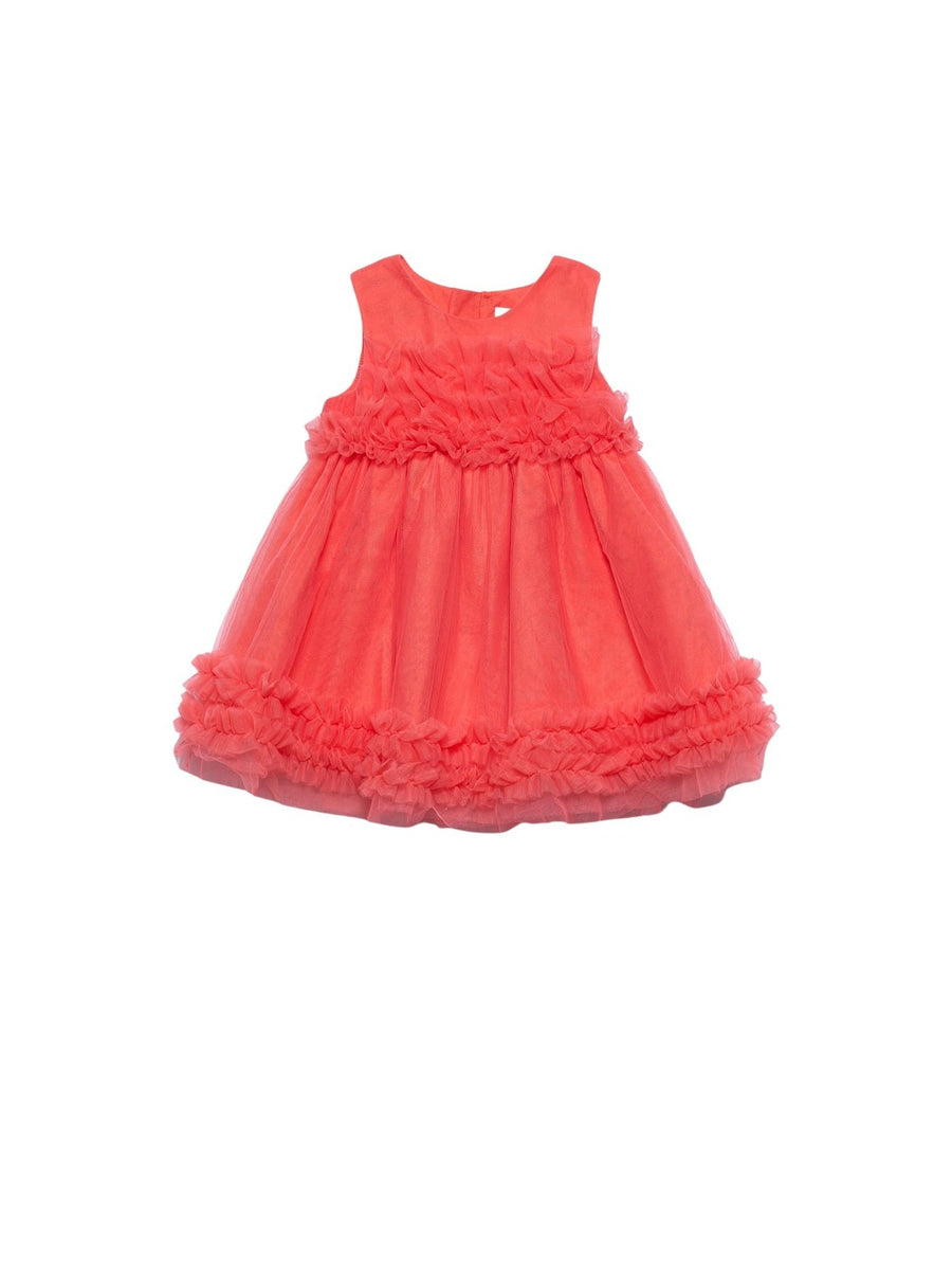 Vestido tule folhos Papoila (Fúcsia)  para Bebé Menina - Abel & Lula